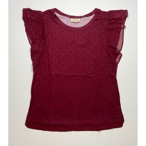 Style & Co Red Black‎ Polka Dot Ruffle Sleeve Top Sz Small NEW